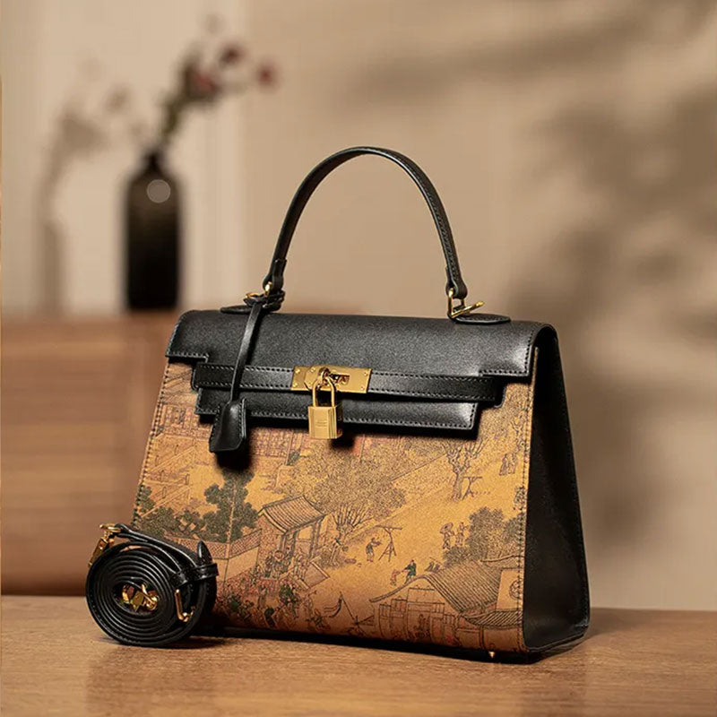 Fragrant Cloud Silk Chinese Painting Kelly Bag