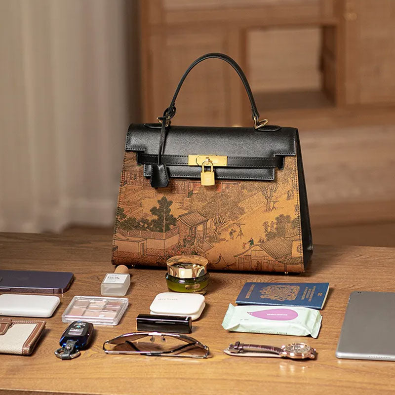 Fragrant Cloud Silk Chinese Painting Kelly Bag