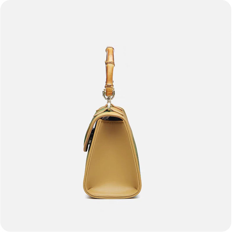 Chinese Painting Fragrant Cloud Silk Bamboo Handle Barrel Handbag
