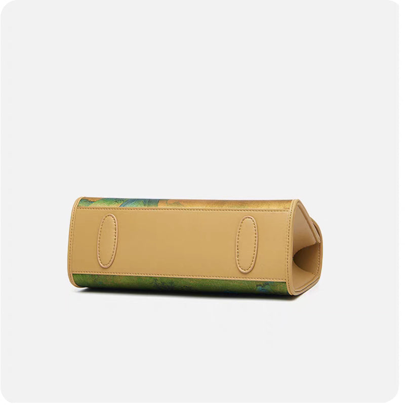 Chinese Painting Fragrant Cloud Silk Bamboo Handle Barrel Handbag
