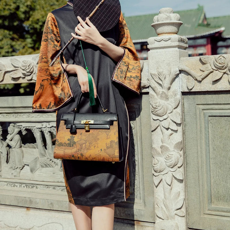 Fragrant Cloud Silk Chinese Painting Kelly Bag