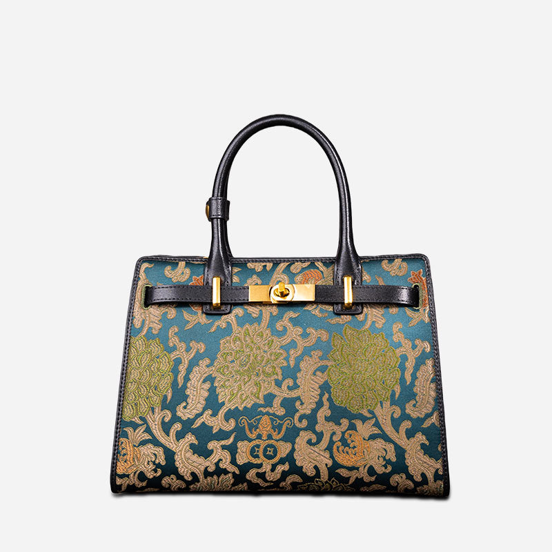 Handmade Song Brocade Chinoiserie Leather Kelly Bag