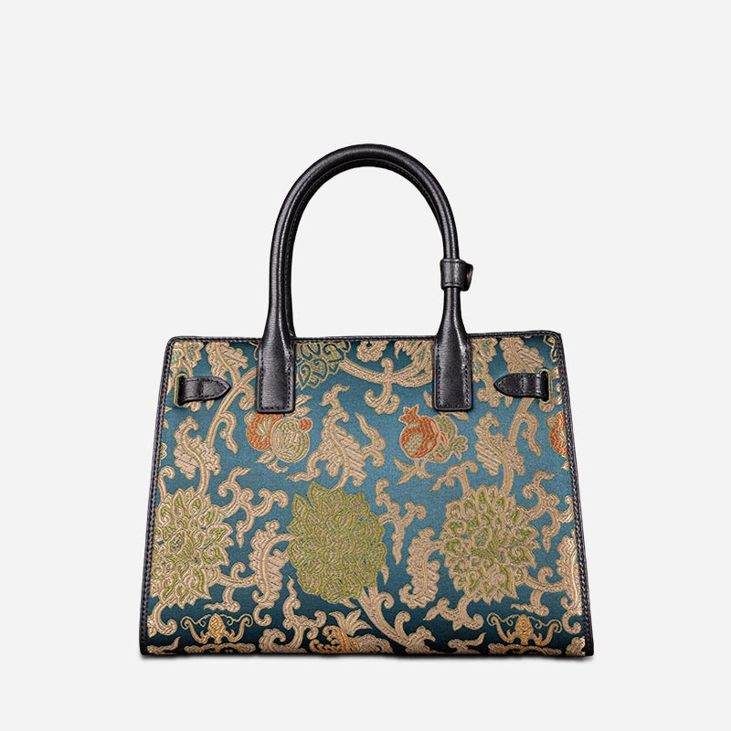 Handmade Song Brocade Chinoiserie Leather Kelly Bag