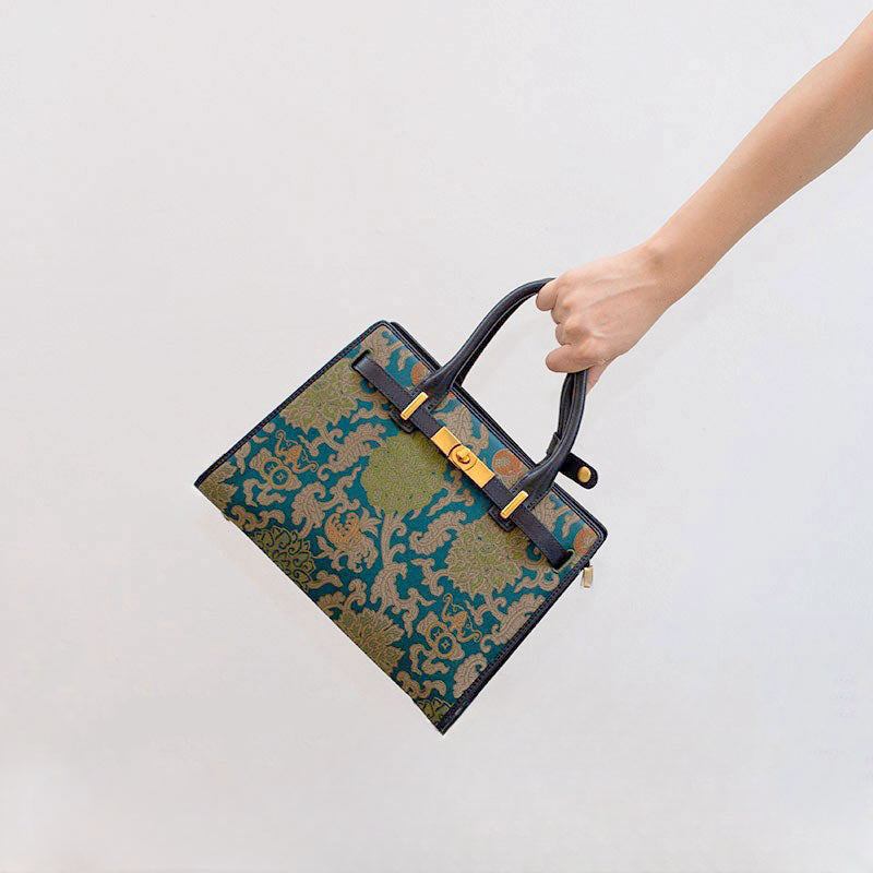 Handmade Song Brocade Chinoiserie Leather Kelly Bag