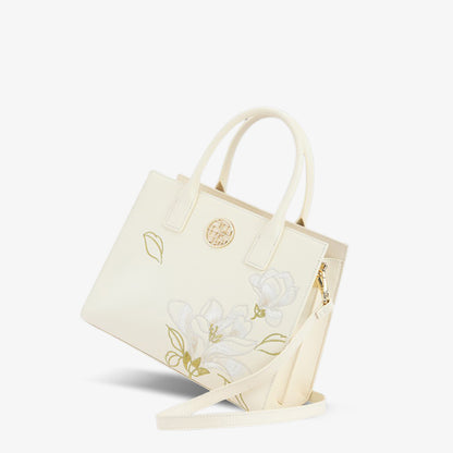 Embroidery Leather White Commuting Handbag Orchid