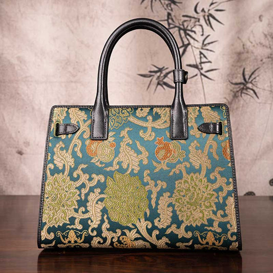 Handmade Song Brocade Chinoiserie Leather Kelly Bag